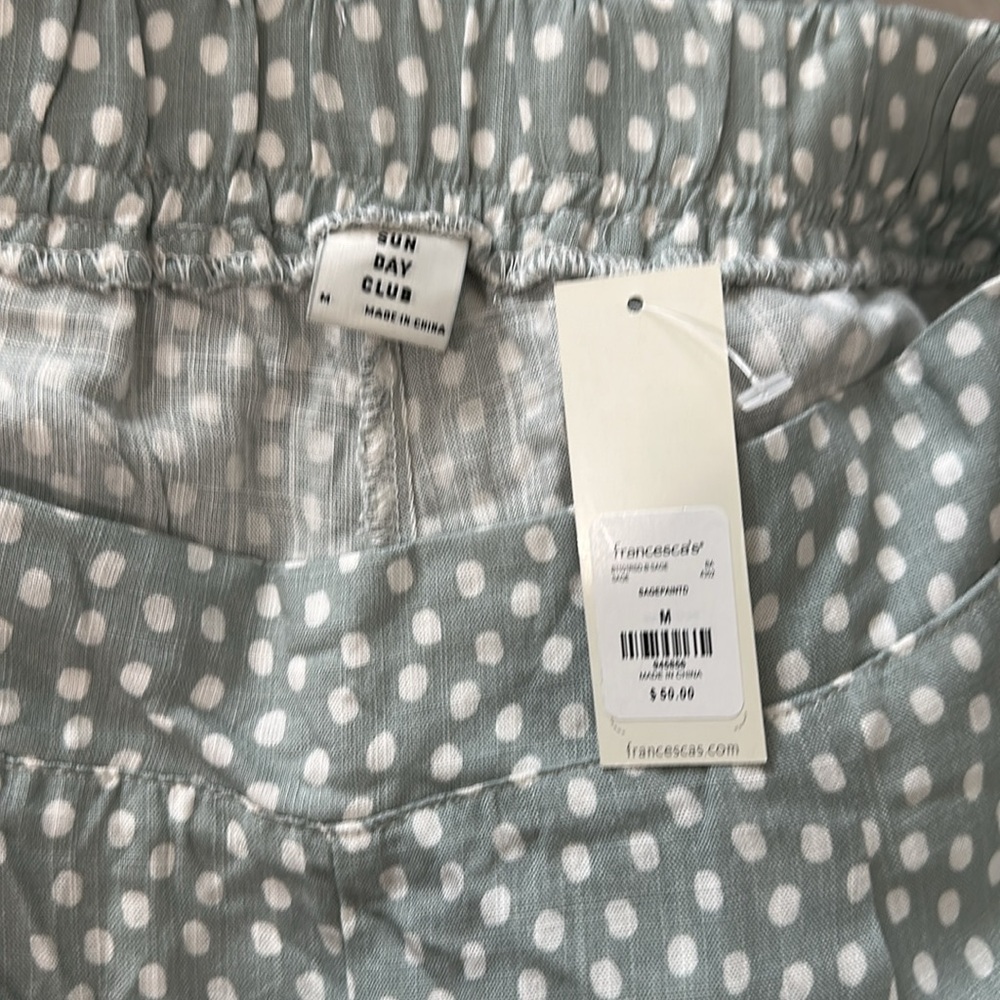 NWT Sun Day Club Green White Polka Dot High Rise Wide Leg Pants Women Medium - Picture 4 of 5